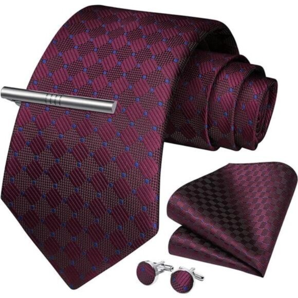 PLAID Ties for Men Classic Checkered Burgundy 1 - Picture 1 of 6
